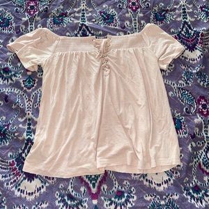 Very pale pink American eagle off the shoulder top
